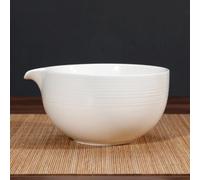 YlobdolY Ceramic Matcha Bowl with Pour Spout, Handmade Horizontal Patterned Glazed Porcelain Bowl Traditional Japanese Matcha Tea Mixing Bowl for Whisking Matcha White