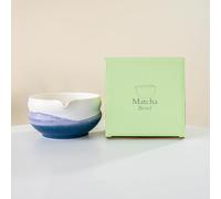 YlobdolY Ceramic Matcha Bowl with Pour Spout, Handmade Watercolor Glazed Porcelain Traditional Japanese Matcha Tea Mixing Bowl with Gift Box for Whisking Matcha Gradient Blue