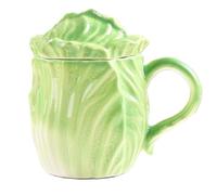 YlobdolY Ceramic Vegetable Coffee Mug with Handle and Lid, Novelty Chinese Cabbage Shaped Tea Cup Coffee Cups Latte Mugs Rustic Teacups for Office and Home Men Women Unique Gift Green