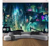YlobdolY Extra Large Tapestry Wall Hanging Cyberpunk Future City, Novelty Fantasy Night View Wall Tapestry, Light Weight Fabric Art Decor for Bedroom Living Room College Dorm Outdoor I 400x225cm