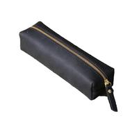 YlobdolY Genuine Leather Pencil Case, Lightweight Large Capacity Vintage Portable Pen Bag Holder Pouch with Metal Zipper Pocket for Adults Student Office College Middle School Black