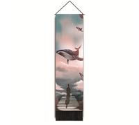 YlobdolY Long Vertical Scroll Art Decor Tapestry 130 x 32.5cm, Vintage Sunset Flying Whale Painting Tapestry Wall Hanging with Tassel for Bedroom Living Room Home Decoration C
