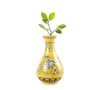 YlobdolY Small Ceramic Vase for Flower Handmade Elegant Vintage Chinese Hand-Painted Porcelain Decorative Yellow Enamel Glazed Vases for Office Home Decor,J