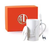 YlobdolY White Ceramic Zodiac Mug Set, 12 Constellation Mug with Lid & Spoon, Horoscope Coffee Cup, Porcelain Astrology Tea Cup, Mens Womens Birthday Gifts Scorpio (10.24-11.22)