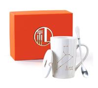 YlobdolY White Ceramic Zodiac Mug Set, 12 Constellation Mug with Lid & Spoon, Horoscope Coffee Cup, Porcelain Astrology Tea Cup, Mens Womens Birthday Gifts Leo (7.23-8.22)