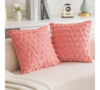 YLOEPI 2Pcs Corduroy Cushion Covers 45x45cm, Decorative Square Heart-pattern illow Cases with Hidden Zipper for Living Room, Sofa, Bedroom (Light Red)