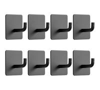 YLOEPI 8 Pack Heavy Duty Self Adhesive Hooks, Extra Sticky No-Nail Stainless Steel Hooks for Wall/Door/Bathroom/Kitchen, Holds 3KG for Towels, Coats & More (Black)