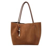 YLOEPI Casual Tote Bag, Large Capacity Shoulder Bag with Pendant, Small Purse, Magnetic Clasp, Perfect for School, Shopping, Work, Beach, Gift for Girls, Teachers, Mothers, Festival (Khaki)