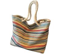 YLOEPI Colorful Striped Straw Bag, Fabric Woven Tote Bag, Large Capacity Mesh Weaving Handbag, Casual Simple Women's Handbags with Zipper for Beach Holiday, Travel Shopping, Outdoor Activities