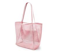 YLOEPI Mesh Beach Tote, Summer Casual Shoulder Bag with Zip Pocket, Extra Large Tote Bags for Women, Perfect for Beach Party Travel Picnic Vacation Shopping (Pink)