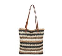 YLOEPI Striped Straw Beach Bag, Large Casual Shoulder Purse, Straw Hand Woven Handbag with Zip for Women Travel, Shopping, Holiday, Daily Work (Black Strip)