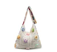 YLOEPI Women Flower Crochet Bag, Stylish Knit Shoulder Bag, Casual Crossbody Bag, Large Capacity Multifunctional Knitted for Holiday, Daily Work, Shopping, Travel (Beige)