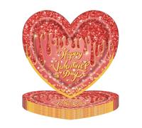 YLOIJO 20 Pcs Valentine's Day Plates Tangerine Orange Heart Shaped Disposable Paper Plates 7 Inch Romantic Happy Valentine's Day Dessert Dinner Tableware for Wedding Party Anniversary Supplies