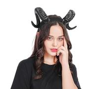 YLOIJO Gothic Devil Horns Headband Halloween Gold Demon Sheep Horns Headpiece for Women Girl Men Halloween Costume Cosplay, Black, Standard