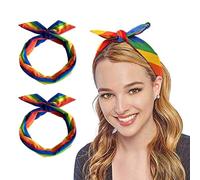 YLOIJO Rainbow Knotted Headbands for Women Girls, Criss Cross Tie Dye Head Bands, Cloth Turban Hair Bands Accessories (Multicolor, Mid)