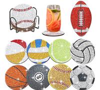 YLOLUL 10 Pcs Balls Shaped Diamond Painting Coasters Kits DIY Soccer Ball Football Diamond Painting Coasters with Holder for Beginners Adults and Kids Art Craft Supplies Gift