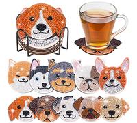 YLOLUL 10 Pcs Dog Shaped Diamond Painting Coasters Kits DIY Pet Dog with Holder for Beginners Adults and Kids Art Craft Supplies Gift