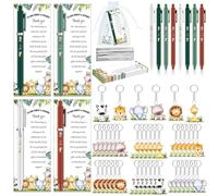 YLOLUL 180 Pcs Safari Baby Shower Favors Woodland Ballpoint Pens and Keychains Bulk Retractable Baby Shower Gifts for Guest Gender Reveal Party Greeting Cards Souvenirs Prize