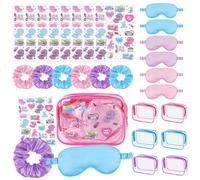 YLOLUL 24 Pcs Spa Sleepover Party Supplies for Girls Makeup Party Favor with Hair Scrunchies Clear Cosmetic Bags Eye Masks Sleepover Temporary Tattoos for Slumber Spa Essentials Favors Gift