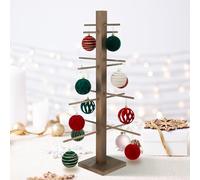 YLOLUL 32 inch Brown Wooden Christmas Tree Ornament Display Stand - Holds 16 Ornaments