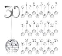 YLOLUL Wedding Table Numbers 1-30 Silver Disco Ball Table Number Holders for Wedding Reception Seat Table Numbers Stands for Wedding Birthday Event Party Decoration(Silver)