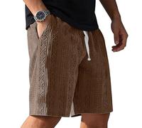 YloveM Mens Shorts for Men UK Chino Cargo Shorts Elasticated Waist Casual Work Short Drawstring with Pockets for Summer Brown L