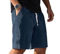 YloveM Mens Shorts for Men UK Chino Cargo Shorts Elasticated Waist Casual Work Short Drawstring with Pockets for Summer Navyblue L