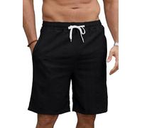 YloveM Mens Shorts for Men UK Chino Cargo Shorts Elasticated Waist Casual Work Short Drawstring with Pockets for Summer Black XXL