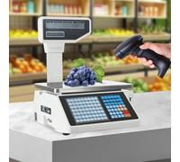 ylpddmm Label Printing Scale with Dual TD Thermal Label & Receipt Printer, Electronic Checkout Scale, Commercial Barcode Scale for Food Retail Store Supermarket machine+gun