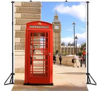 YLPHYLIS Telephone Booth Backdrop 5x7ft Street Backdrop Polyester London Theme Party Decoration Big Ben Backdrop Famous Garden Sculpture Outdoor Decoration Backdrop YL135