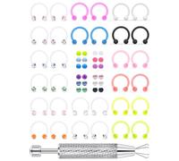 Ylqjksk 16G Plastic Horseshoe Septum Rings Retainers Small Septum Piercing Jewelry 10mm Hoop Earring for Women Men External Thread with Balls & Tool (57PCS) Nose Cartilage Lip Jewelry