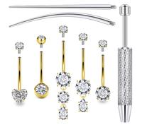 Ylqjksk Surgical Stainless Steel Long and Extra Long Bar Belly Button Ring Internal Thread Hypoallergenic 8-14mm 16mm 14 Gauge Navel Rings Cubic Zirconia Buuton Body Piercing Jewelry for Women Men
