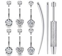 Ylqjksk Surgical Stainless Steel Long and Extra Long Bar Belly Button Ring Internal Thread Hypoallergenic 8-14mm 16mm 14 Gauge Navel Rings Cubic Zirconia Buuton Body Piercing Jewelry for Women Men