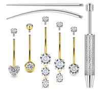 Ylqjksk Surgical Stainless Steel Long and Extra Long Bar Belly Button Ring Internal Thread Hypoallergenic 8-14mm 16mm 14 Gauge Navel Rings Cubic Zirconia Buuton Body Piercing Jewelry for Women Men