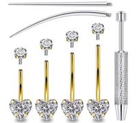 Ylqjksk Surgical Stainless Steel Long and Extra Long Bar Belly Button Ring Internal Thread Hypoallergenic 8-14mm 16mm 14 Gauge Navel Rings Cubic Zirconia Buuton Body Piercing Jewelry for Women Men