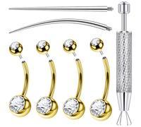 Ylqjksk Surgical Stainless Steel Long and Extra Long Bar Belly Button Ring Internal Thread Hypoallergenic 8-14mm 16mm 14 Gauge Navel Rings Cubic Zirconia Buuton Body Piercing Jewelry for Women Men