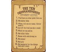 YLQUXEUV Funny Ten Commandments Cowboy Style Retro Metal Sign Plaque for Kitchen Bathroom Farm Yard Bar Garage Man Cave 8 X 12 in