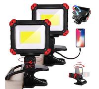 Yls 2pack LED Work Light, 2100LM Rechargeable COB Magnetic Clip on Work Light with 3 Light Modes, 270°& 180°Rotatable Portable Clamp Worklight for Car Repairs, Grilling, Camping, Emergency Use
