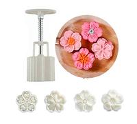 Ylskmu Mooncake Mould Set of 4 50 g Cookie Stamp, Cherry Blossom Flowers, Mid-Autumn Festival, DIY Hand Press Cookie Cutter, Dessert Cutter, Decoration, Flower Prints Tool, Mooncake Maker
