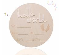 Ylsteed Baby Announcement Signs Baby Milestone Cards Wooden Newborn Photography Props Baby Birth Announcement Sign Hello World Newborn Sign Baby Shower Hospital Nursery for Boy and Girl 6 Inch-Beige