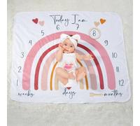 Ylsteed Baby Monthly Milestone Blanket Baby Photography Prop Blanket Soft Baby Milestone Blanket for Boy Girl Rainbow Newborn Growth Chart Photography Prop Background Blanket Baby Age Mat 47" x 40"