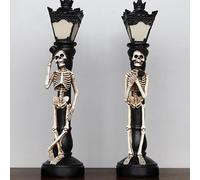 YLSZHYR Halloween Skull Candle Holder Light Halloween Skeleton Lamp Resins Decorative Glowing Halloween Ornaments Lamp for Party Skeleton Ghost Flameless Candle Lamp (1 Pair Skeleton)