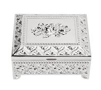 YLSZHYR Vintage Trinket Jewelry Box,Rose Pattern Embossed Vintage Storage Trunk with Hinged Lid,Rings Earrings Necklace Trinket Organizer Decorative Metal Treasure Box for Girl Gift(Silver)