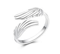 YLT 925 Sterling Silver Feather Angel Wings Ring Adjustable Dainty Wrap Open Thumb Rings for Women, Silver, No Gemstone