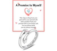 YLT Hug Ring for Women, Adjustable Hugging Hands Open Ring with “Always with You” Engraving, Meaningful Jewelry Gift for Mother Daughter Wife on Birthday Valentine‘s Day(A Promise to Myself)