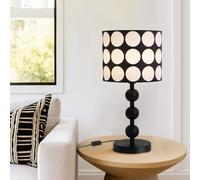 YLTLINK Modern Table Lamp,White Polka Dot Patterned Print Fabric Lampshade,Contemporary Black Desk Lamp for Bedroom Study Living Room Office,Button Control,Metal Base,E27 Bulb Not Included