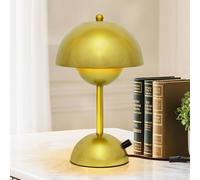 YLTLINK Mushroom Lamp,Dimmable Bedside Lamp,Gold Table Lamps for Bedroom Reading,Includes E27 G45 Bulb,4W,Desk Light for Living Room Office Study,Iron Base,Night Lights for Kids,30CM Mushroom Light