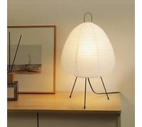 YLTLINK Paper Table Lamp,Japanese Bedside Lamp for Bedroom Living Room Office Study Nightstand,Rice Paper Lantern,Noguchi Akari Japandi Lamp,Tripod Iron Body,E27 Bulb Required(Excluded),Button Switch