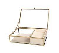 Ylu Yni Glass Jewellery Box for Women, Girls Jewelry Organizer Box with Velvet Tray and Trinket Organizer inside, Clear Display Case for Earring, Ring, Necklace (Creamy White)