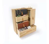 Ylu Yni Jewellery Box with 4 Drawers and Collection Cabinet Stackers Jewelry Organizer Box, Earrings, Necklaces, Rings, Sunglasses Organizer for Women, Rustic Farmhouse Torched Wood, Brown